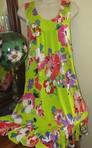 Karin Stevens Limette Blumendruck ärmellos MUMU Haus Terrassenkleid Gr. 14 - Bild 1 von 8