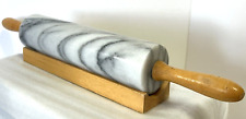 VINTAGE 10" ROLLING PIN MARBLE WITH MAPLE WOOD CRADLE 1970'S  OVER 5#