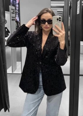 NEW ZARA SEQUINNED VELVET BLAZER REF 9433/976 SIZE  M  - Image 1 of 4