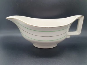 Vintage Johnson Bros Pareek White Green Stripe Art Deco Gravy Boat - Picture 1 of 7