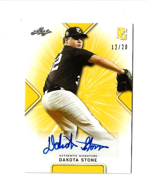 2021 DAKOTA STONE LEAF PERFECT GAME AUTO YELLOW PARALLEL ROOKIE #12/20  NEW - Image 1 of 1