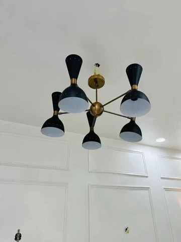 Mid Century Stilnovo Style 5 Arm 10 Light Modern Brass Sputnik Chandelier Light Cover