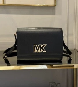 New MICHAEL KORS Mimi Medium Leather Messenger Bag Black - Picture 1 of 11
