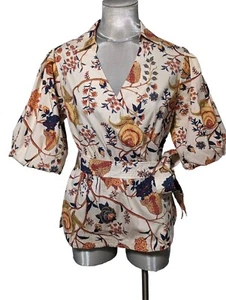 Elie by Elie Tahari Oberteil mit Blumenmuster Krawatte Taille Puff Ärmel Größe Small - Bild 1 von 13