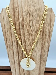 Golden Multi-Strand Shell Medallion Choker Necklace w Gold Beads - Picture 1 of 6