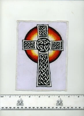 Hand Embroidered Celtic Irish Cross Patch Fair Trade Nepal xl 5x7" rectangle - Image 1 of 4