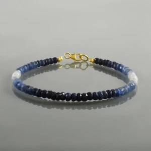 Natural Shaded Blue Sapphire 4-5mm Beads 925 Silver Handmade Unisex Bracelet - Picture 1 of 6