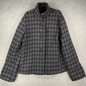 Cinzia Rocca Due Womens Wool Pea Coat Toggle Up Houndstooth Gray Black US 10 - Picture 1 of 18