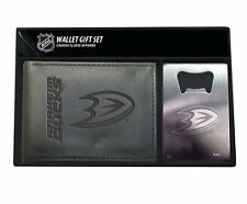 Anaheim Ducks Premium Leather Wallet & Bottle Opener Keychain Gift Set Hockey