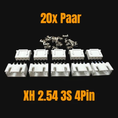 ✅ 20 Paar 3S 4Pin XH Balancer Stecker Buchse Crimp Set Male Female Lipo Akku RC - Bild 1 von 4