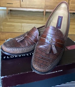 Florsheim Men Sz 11 D Shoes Pisa Cognac Crocodile Print Leather Loafer 18469-03 - Picture 1 of 6