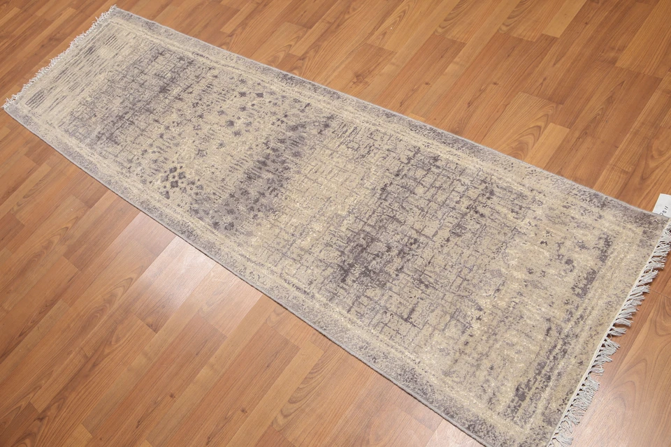 2'4" x 8' Hand Knotted Abstract Modern 100% Wool runner Area Rug Beige - Image 1 of 4
