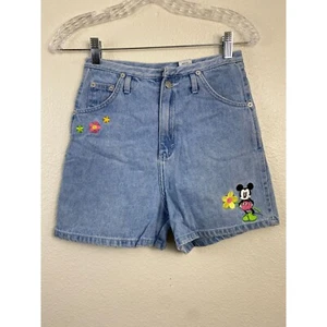 Vintage Disney Mickey Kids Jean Shorts size 14 Blue Vacation Floral Embroidered - Picture 1 of 11