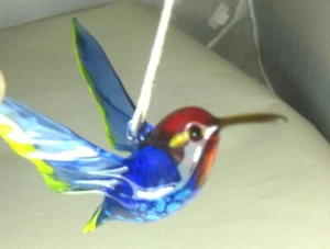 blown glass bird hummingbird hanging murano style figurine ornament blue L-4.5" - Picture 1 of 5