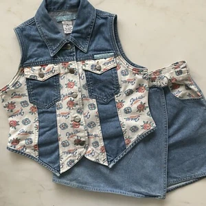 Vintage 90s Dakota Blue Denim Print Vest and Skort Set - 10/12 - Picture 1 of 12