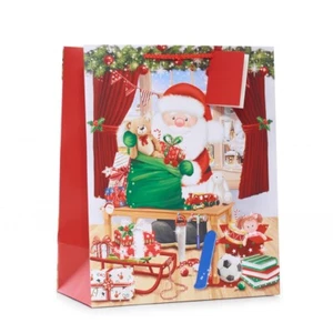 3 Gift Bags Large Portrait SANTA With Present 264 x 136 x 327mm - Picture 1 of 1