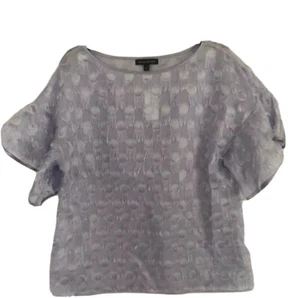 New Banana Republic Women Purple Short Sleeve Blouse Dots Frays Sz L $88 MSRP - Picture 1 of 9