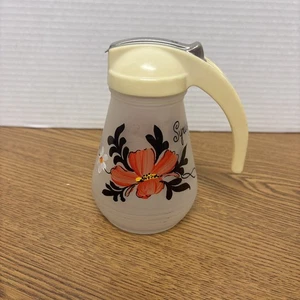 Vintage Haselnuss Atlas Milchglas Sirup Spender mit handbemaltem Blumenmuster - Bild 1 von 8
