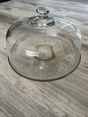 "Soporte de pedestal de vidrio vintage de 11"" para pasteles y postres con cubierta de cúpula pesada ancla enganche" Foto 1 de 4