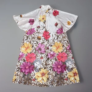 Abito vintage casa fatto in casa Mumu - manica svasata floreale scollo zip - stile anni 70 - Foto 1 di 8