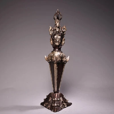 Bronce Dorado Plata Alto Relieve Hayagriva Cabeza de Buda Dorje Vajra Phurpa Amuleto Foto 1 de 4