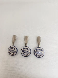 3 VINTAGE MORTON SALT "IT POURS" PENCIL - PEN POCKET CLIPS ADVERTISING METAL - Picture 1 of 7