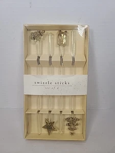 Pier 1 Imports Glas Weihnachten Rührstäbchen Silber Akzente in Box mit 4 - Bild 1 von 2