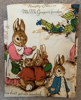 Vintage Beatrix Potter Peter Rabbit Printed Fabric 40x40” Curtain Remnant - Image 1 of 4