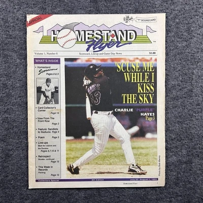 1993 Colorado Rockies HOMESTAND FLYER SCORECARD PROGRAM Charlie Hayes MLB VTG - Image 1 of 4