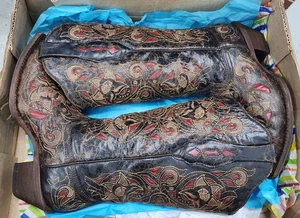 Corral Vintage Distressed Brown Red Inlay Cowgirl Leather Boots Womens Sz 7 M - Picture 1 of 10