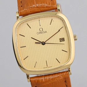 *NEAR MINT* Vintage OMEGA De Ville Cal.1430 Quartz Gold Dial Date 30mm Men Watch - Picture 1 of 15