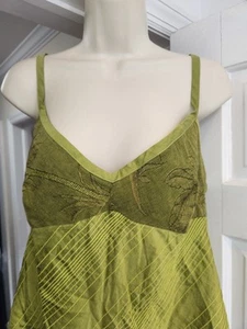 Green Y2K Babydoll Cami Tank Top Size L Strappy Hippie Green Linen Blend Fairy - Picture 1 of 14