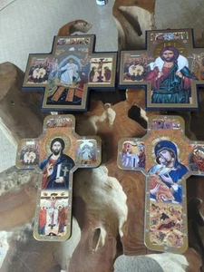Schöne Holz Ikone Kreuze Heilige Familie Religiös Wanddeko Katholisch Geschenk X 4 - Bild 1 von 7