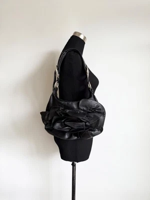 Yves Saint Laurent FW2003 Nadja Leather Shoulder Bag Black Ruffle Design Used - Image 1 of 4