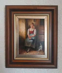 Original Ölgemälde "" Frau mit Kätzchen "" von Inge Gruber Böhm (*1941) Top - Bild 1 von 4