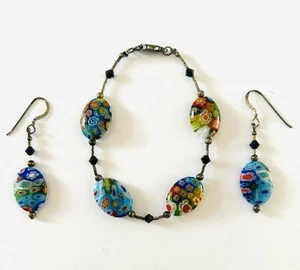 Millefiori Perlen bunt Armband & Ohrringe Set bunt - Bild 1 von 3