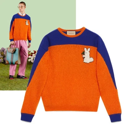 GUCCI SUÉTER DE LANA MOHAIR PARA HOMBRE con LOGO DE CONEJO CONEJITO CUELLO REDONDO $2,400 talla L GRANDE Foto 1 de 4