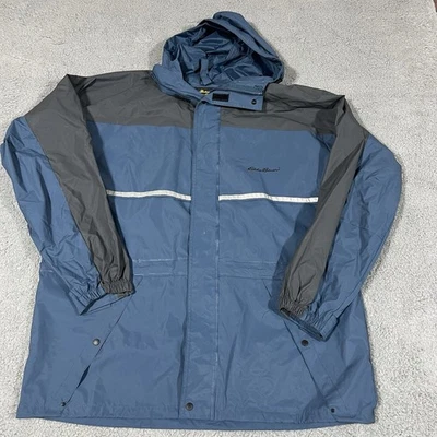 Chaqueta de lluvia impermeable Eddie Bauer XL azul gris para hombre con capucha ventilada Foto 1 de 4