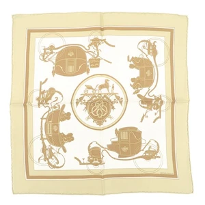 HERMES Carre 40 Silk 100% Scarf EX-LIBRIS Beige White Authentic Used F/S - Picture 1 of 11