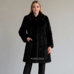 Dennis Basso Black Faux Mink Fur Coat Longline Oversized Winter Jacket Size L - Picture 1 of 10