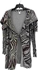 Alberto Makali Women's Large Cardigan Sweater Animal Print Grey Brown Ribbed - Picture 1 of 5