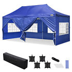 10x20' EZ Pop Up Canopy Outdoor Wedding Party Tent Blue with Sidewall Carry Bag