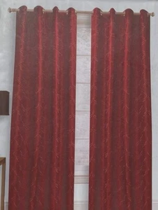 Spencer Home 84" Red Faux Silk Lined Embroidered Window Grommet Curtain Panel - Picture 1 of 8