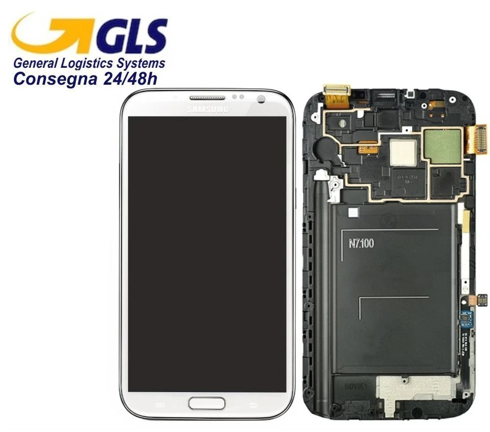 DISPLAY +TOUCH SCREEN SAMSUNG GALAXY NOTE 2 GT N7100 FRAME VETRO SCHERMO BIANCO - Immagine 1 di 1
