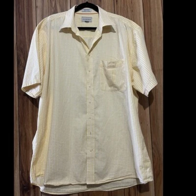 Men’s CUTTER and BUCK Button-down Short Sleeve Shirt Size: 2XT/2TGL yellow white - Image 1 of 4
