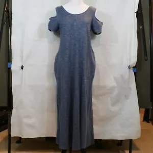 Soft Surroundings Cold Shoulder Heather Blue Cotton Blend Maxi Dress SZ PM NWT - Picture 1 of 9