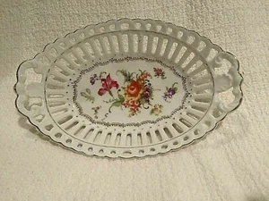 Bavarian ACS 7 1/2" China Dish with Slotted Holes Around Perimeter - Flowers - Picture 1 of 7