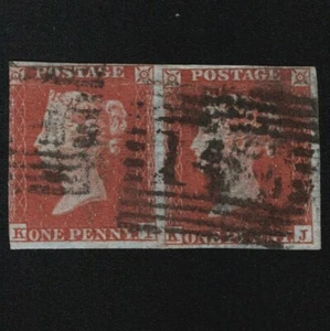 SG8 (B2) 1d Red Imperf Plate 165 - Pair KI-KJ - 3/4 Margin - Good - Picture 1 of 2