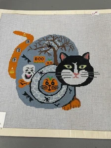 hand painted needlepoiont canvas P Mann BOOOO CAT - Picture 1 of 1