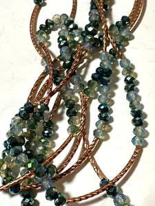 Sparkling Blue AB Bead Necklace Long Glass Gold Tone Curved Bars - Picture 1 of 8